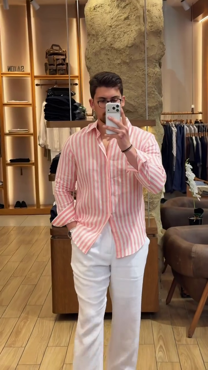 Men Vertical Striped Spread Collar Pure Cotton Casual Shirt - Image 5
