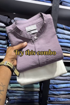 Men Comfort Fit Band Collar Textured Casual Shirt