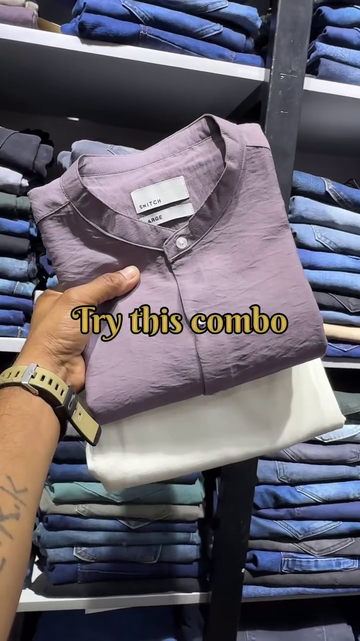 Men Comfort Fit Band Collar Textured Casual Shirt