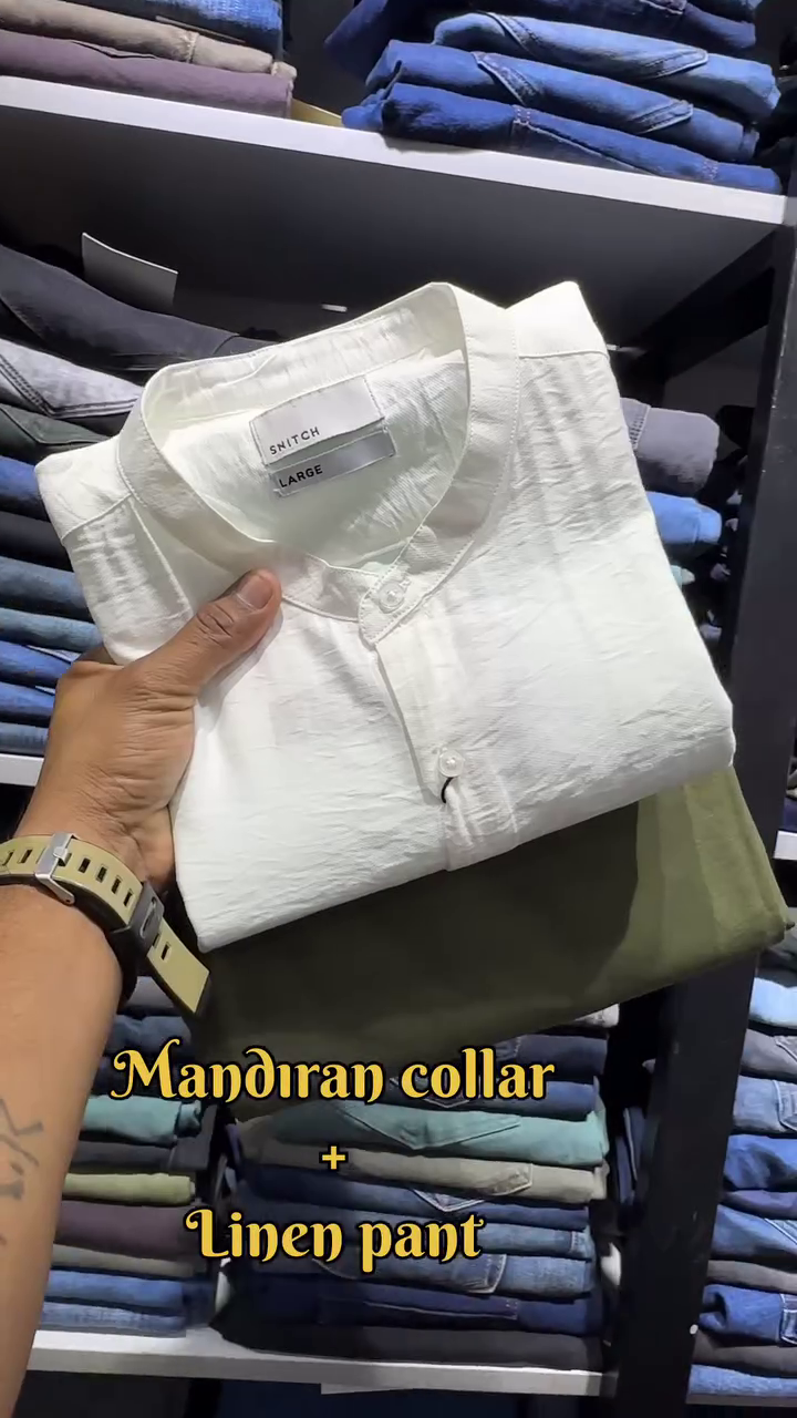 Men Comfort Fit Band Collar Textured Casual Shirt - Image 6