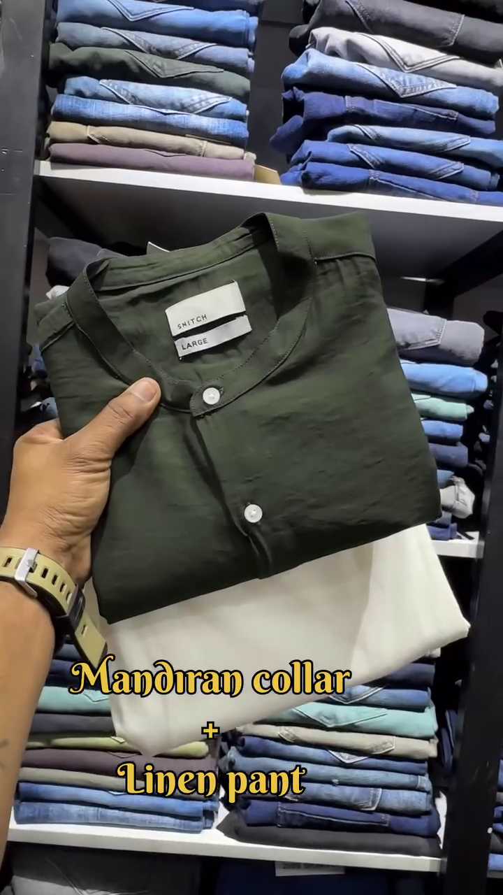 Men Comfort Fit Band Collar Textured Casual Shirt - Image 5