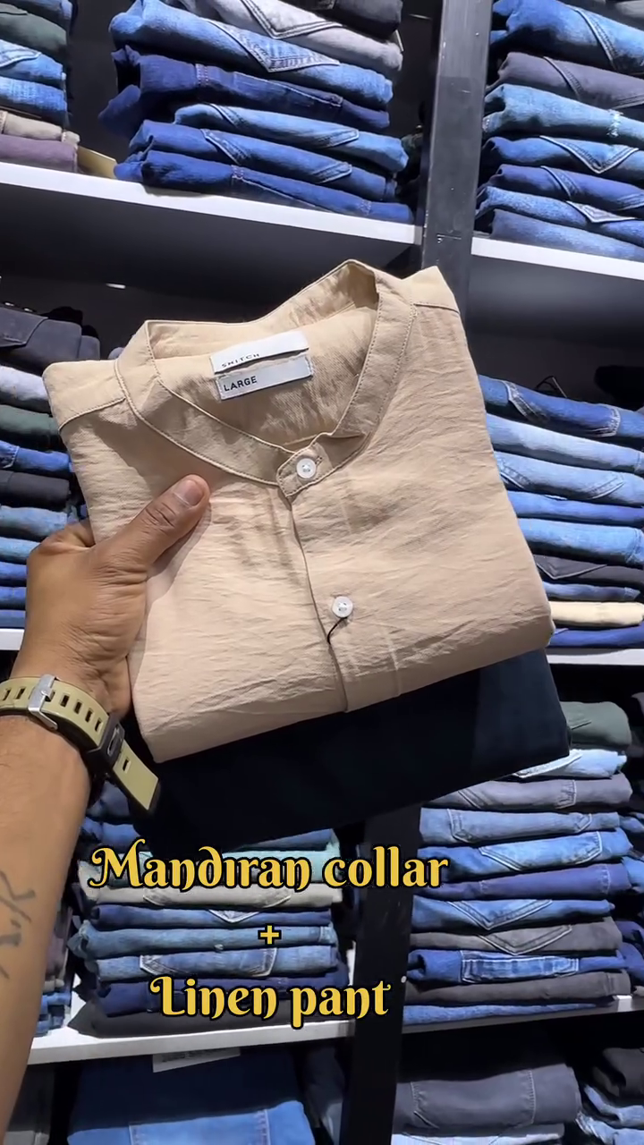 Men Comfort Fit Band Collar Textured Casual Shirt - Image 4