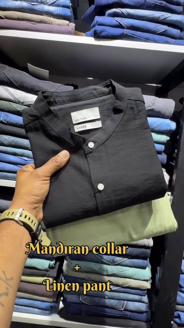 Men Comfort Fit Band Collar Textured Casual Shirt - Image 3
