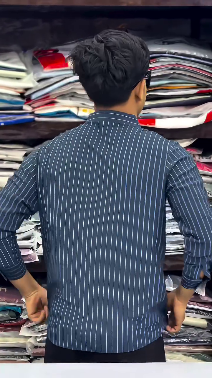 Classic Striped Cotton Spread Collar Curved Formal Shirt - Image 10
