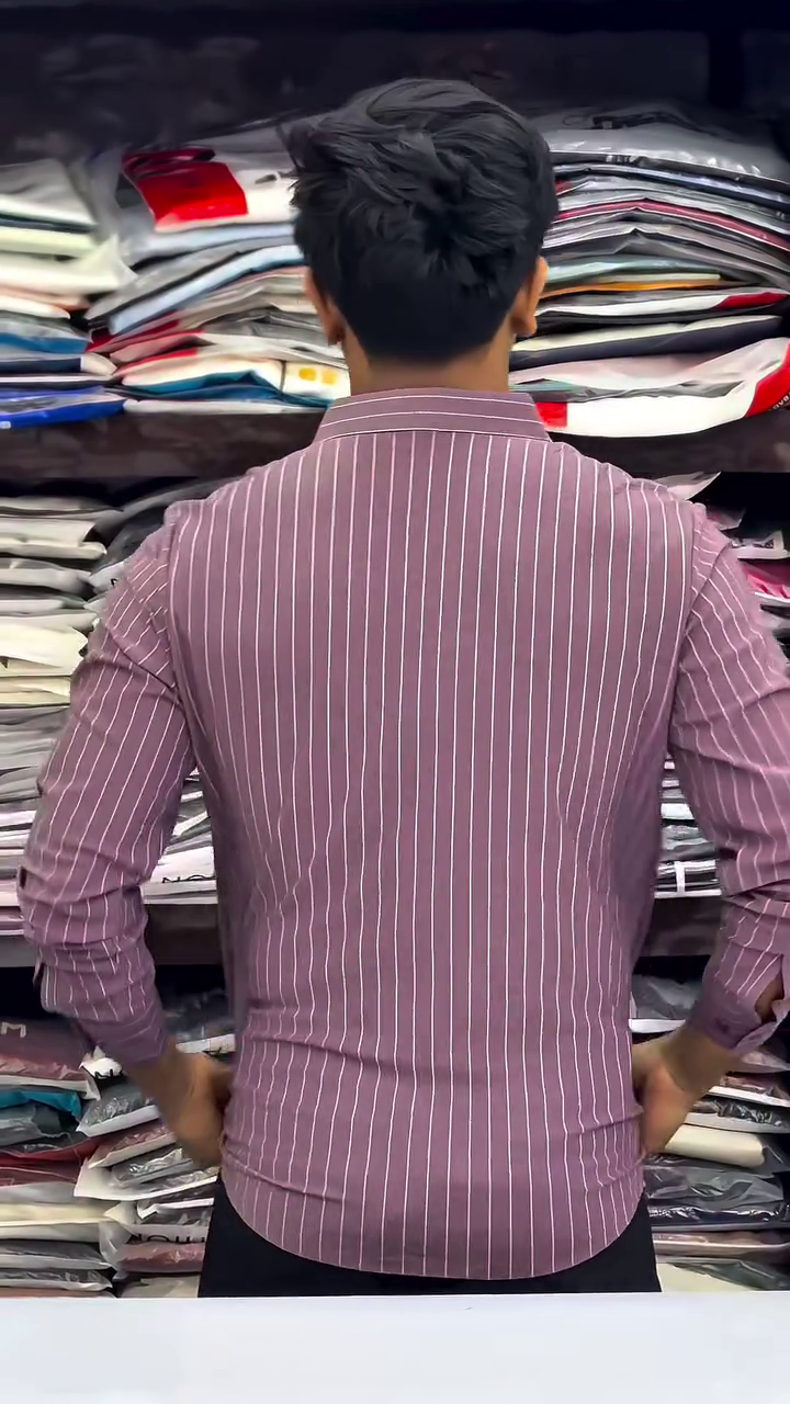 Classic Striped Cotton Spread Collar Curved Formal Shirt - Image 3