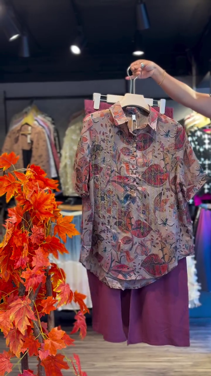 Print Mandarin Collar Shirt Style Top - Image 6
