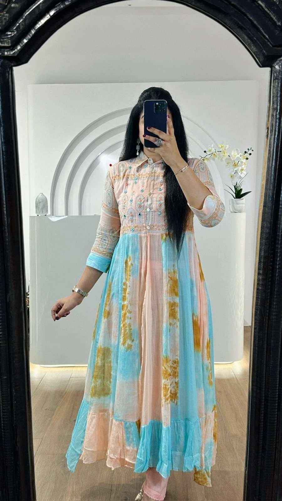 Peach & Blue Mulmul Cotton Suit Set - Image 5