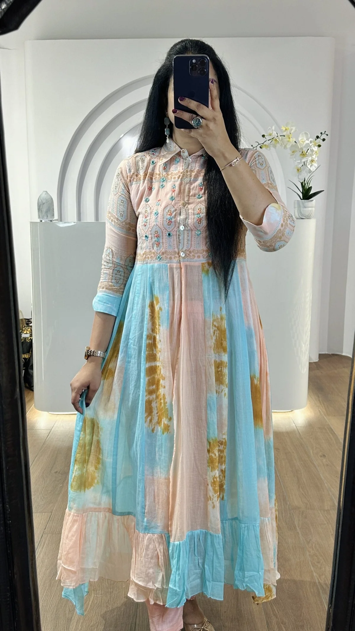 Peach & Blue Mulmul Cotton Suit Set - Image 3