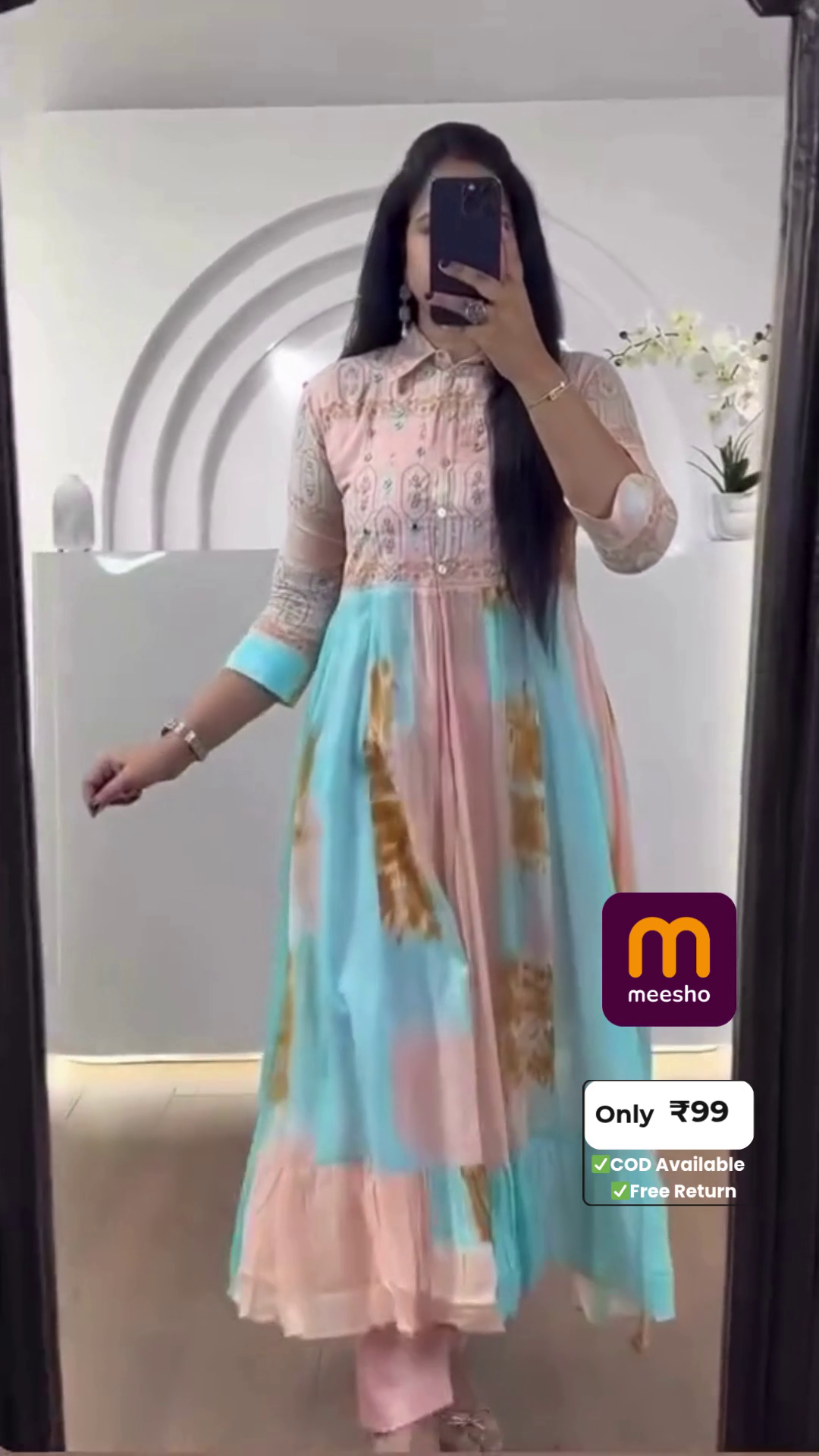 Peach & Blue Mulmul Cotton Suit Set - Image 2