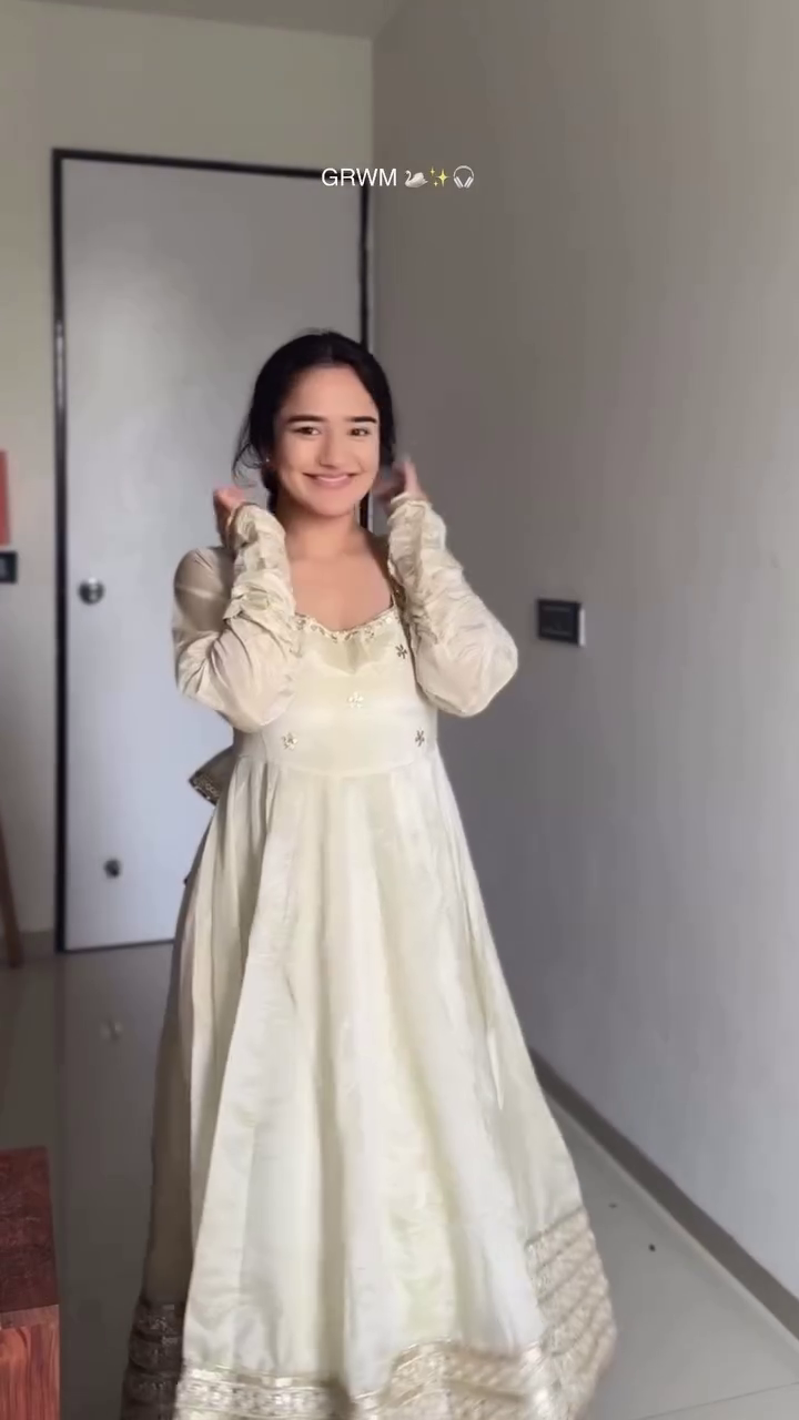 Women Cream Anarkali Kurta Set with Dupatta