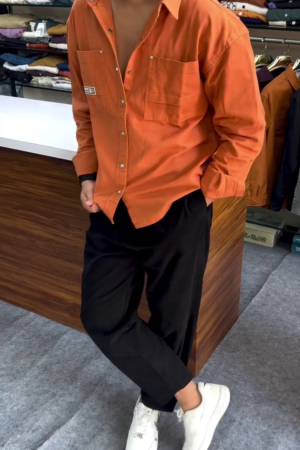 Men Orange Pure Cotton Original Slim Fit Casual Shirt