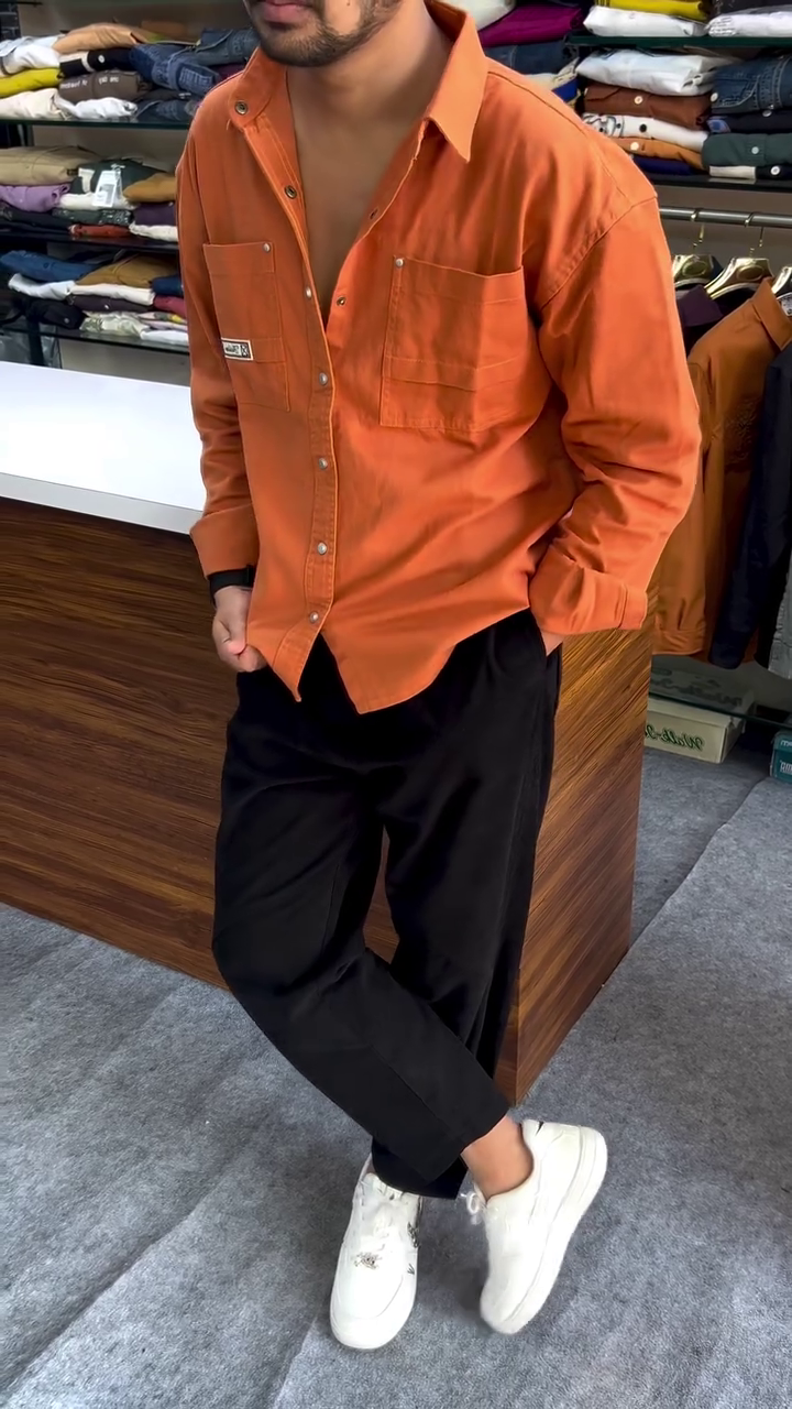 Men Orange Pure Cotton Original Slim Fit Casual Shirt
