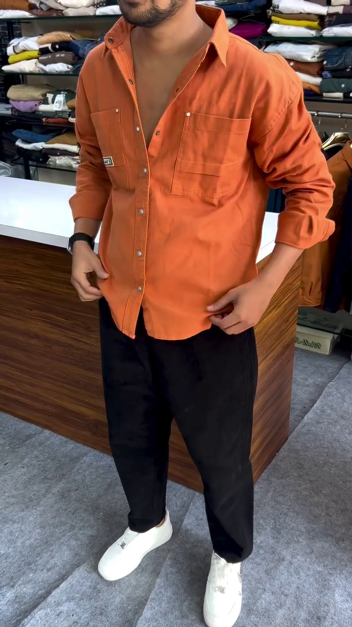 Men Orange Pure Cotton Original Slim Fit Casual Shirt - Image 9